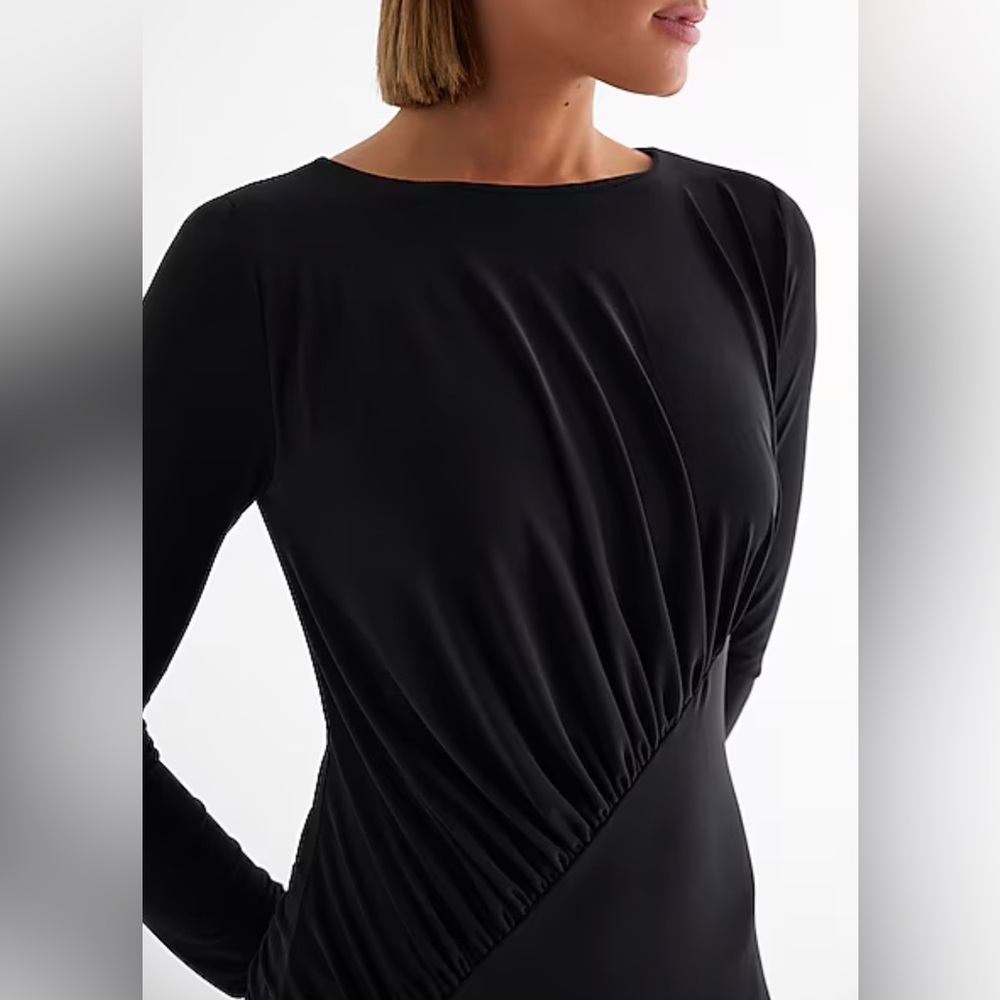 Express boat neck long sleeve ruched top maxi dress